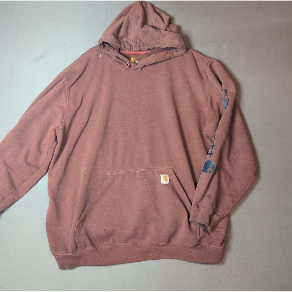 Mens Carhartt K288 Iconic Logo Work Wear Hoodie Sweatshirt Maroon Size 2XL